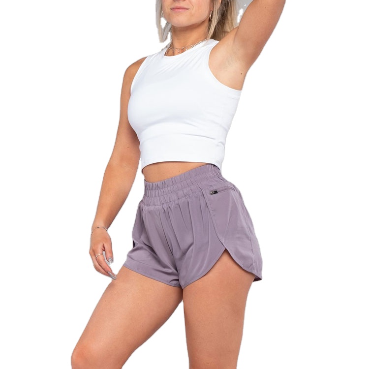 Women Zip Pocket Gym Activewear Tank Tops Shorts Sets High Waist Fitness Running Shorts