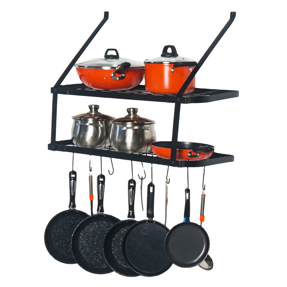 Storage Shelf Pot Holder Set Kitchen Tool Rack Wall Shelf Wholesale and Customized with 10 Hooks