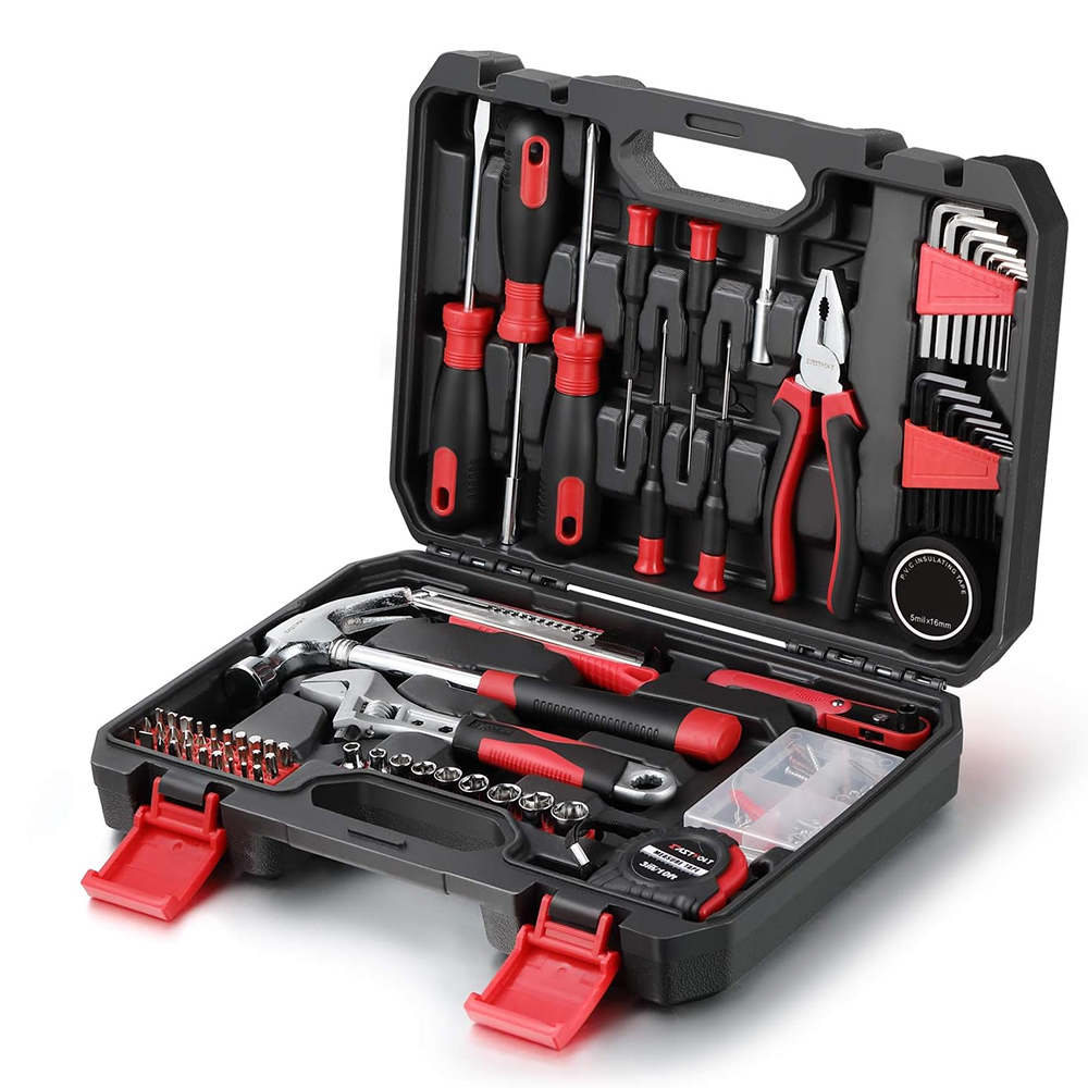 121 Pieces Household Tool Set, Essential Home Repair Kit, Basic VDE Hand Tools Kit with Toolbox for Home Repair and Maintenance