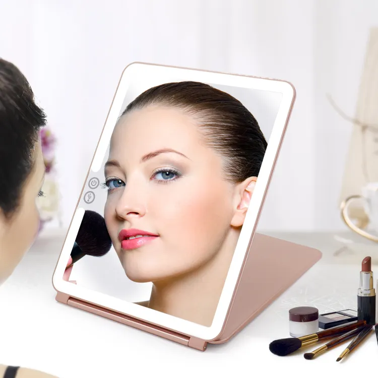 Hot Sale Travel iPad Makeup Mirror Square Folding LED Lighted Make Up Mirror with Light