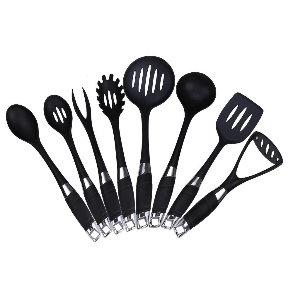 Factory Price Wholesale 8-Piece Black Nylon Kitchen Utensils Import Cookware Sets
