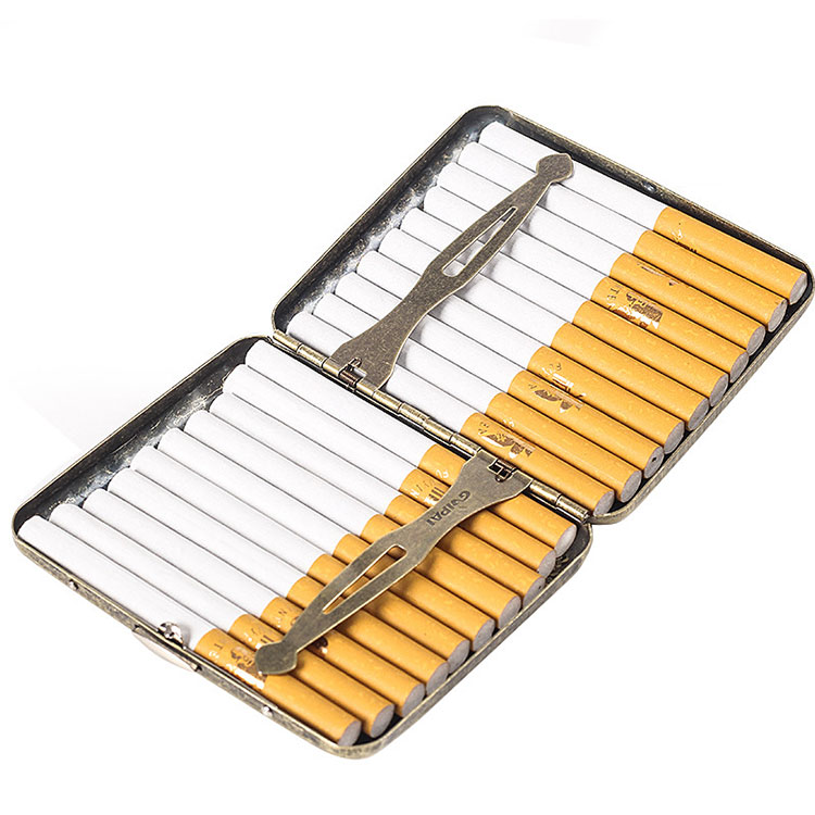Retro antique bronze metal cigarette case double-sided spring clip open pocket can hold 20 cigarettes