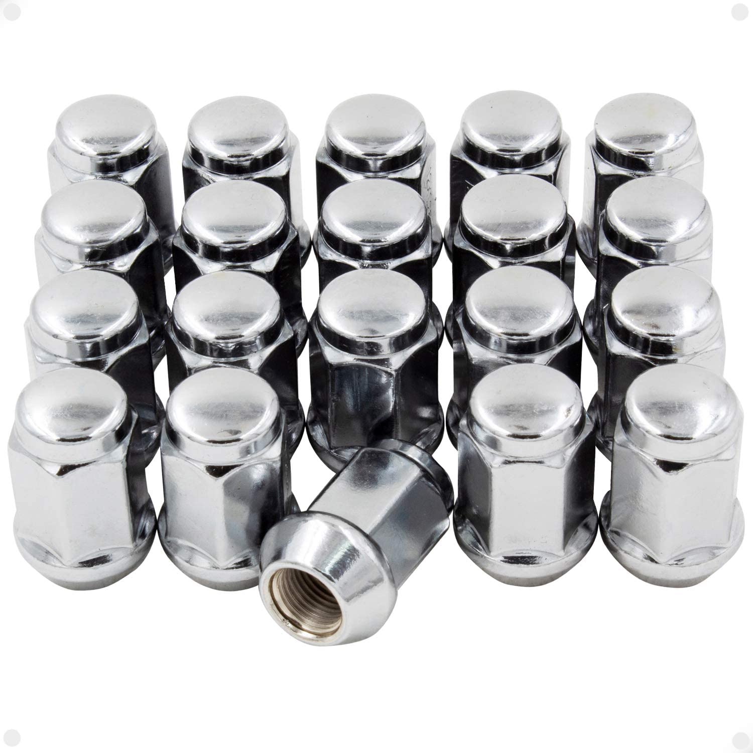 Wheel Parts 1/2 Lug Nuts Closed End Bulge Acorn Lug Nut Style 1.38" Long Cone Seat 19mm (3/4") Hex Wheel Lug Nut Chrome 1/2 UNF