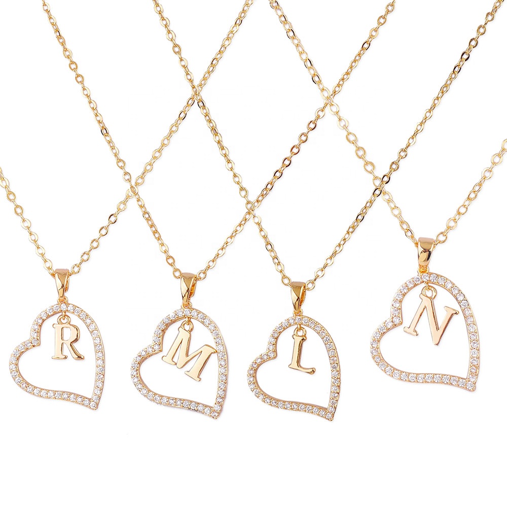 New Custom Heart Alphabet Letter Gold Plated Zircon Women Men Necklace Jewelry
