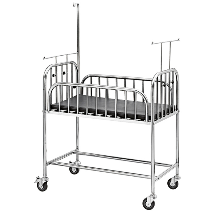 Hospital Stainless Steel Baby Cart Baby Bed With Safety Guard rails