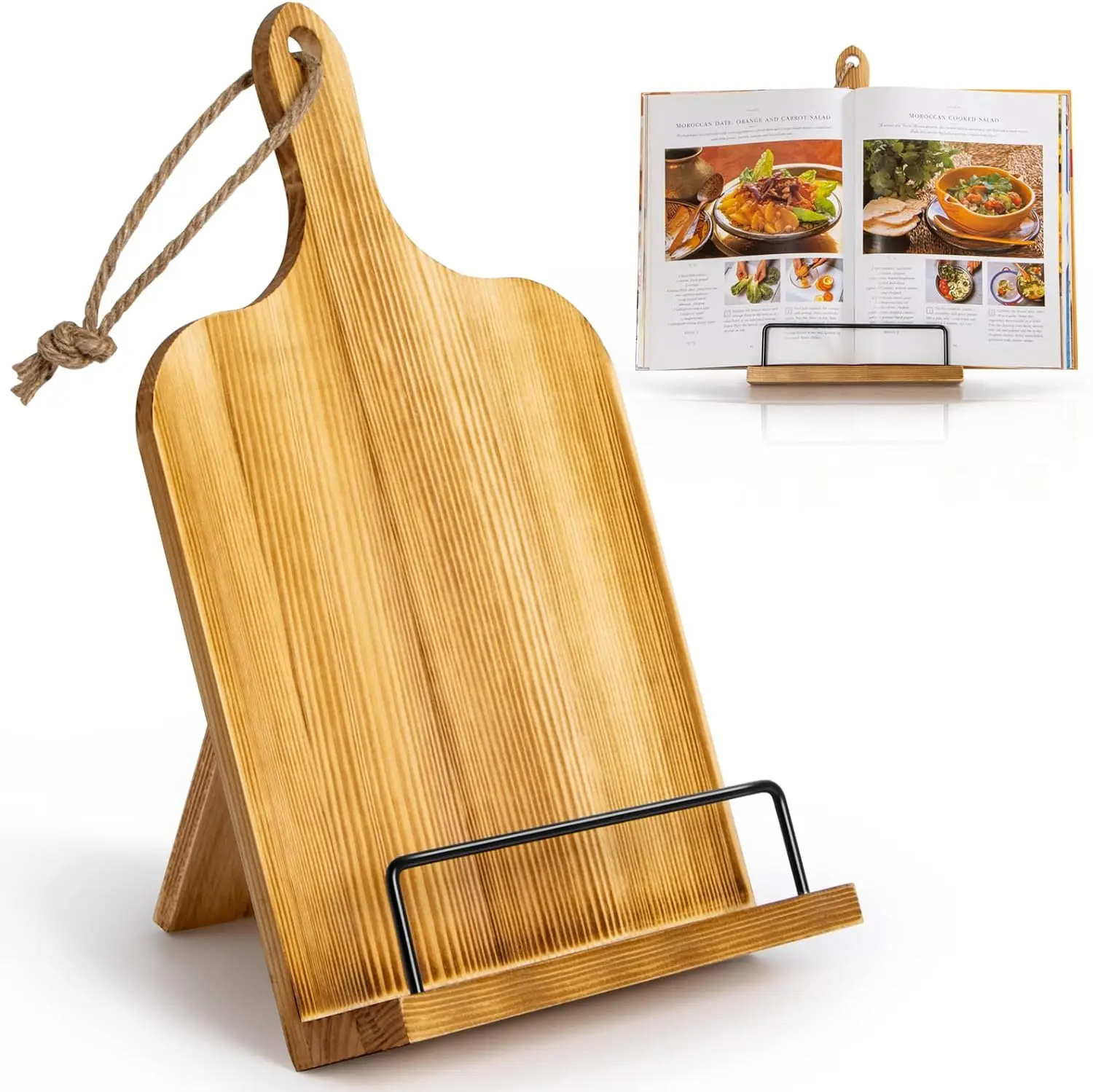 Bamboo Cookbook Stand Sturdy Cook Book Rack Recipe Book Holder with Measurement Conversion Chart Cookbook Stand for Kitchen