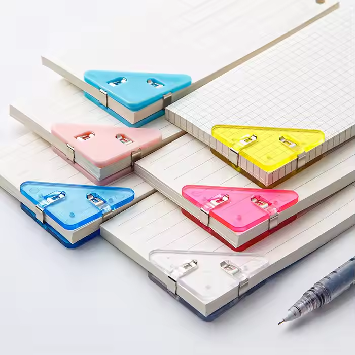 Cute Triangle Transparent Plastic Paper Spring Clips Office Paper Clamps