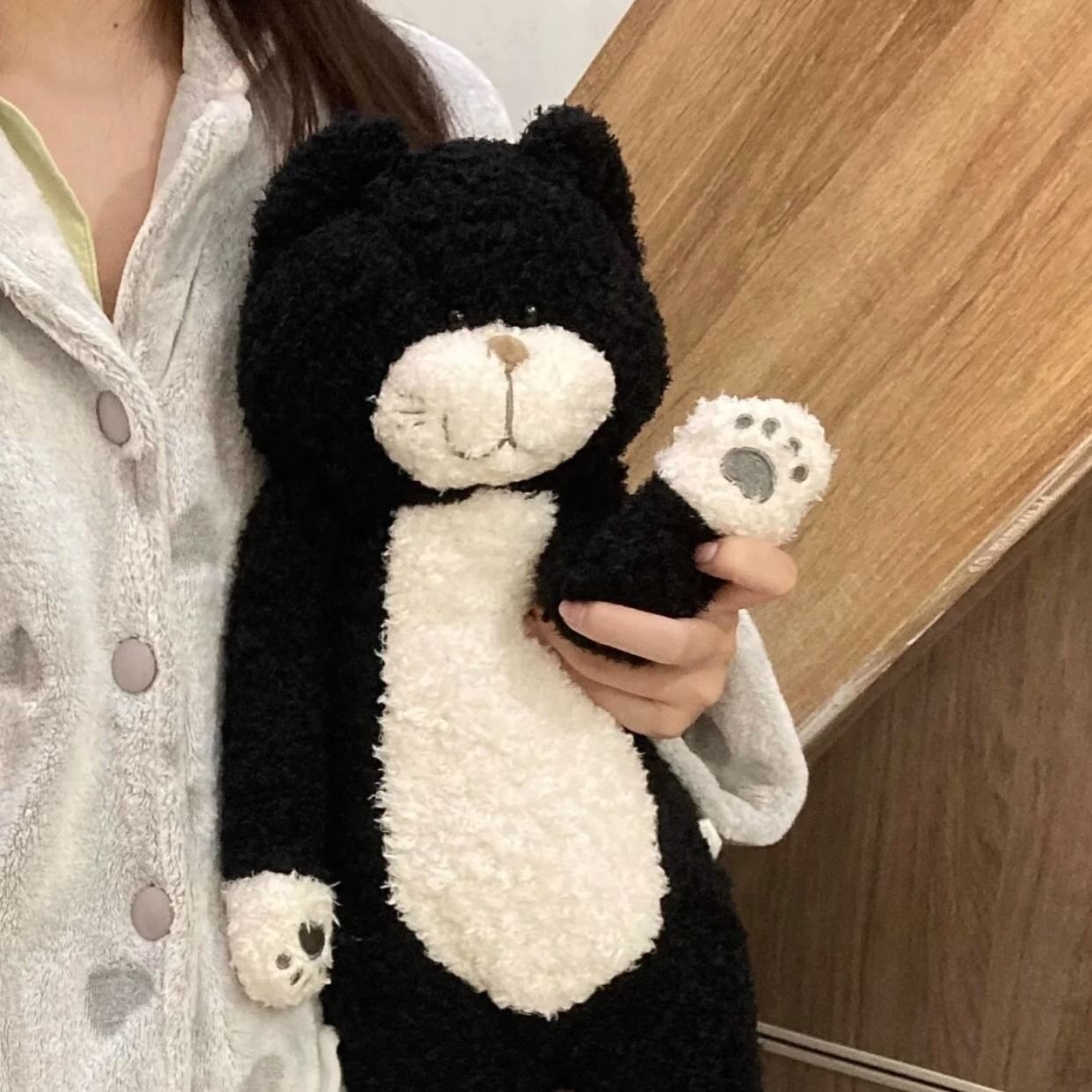 50CM Tea Rice Cat Plush Toy Black And White Splicing Plush Kawaii Cat Sleeping Leg Doll Festival Gift For Children Birthday Gift