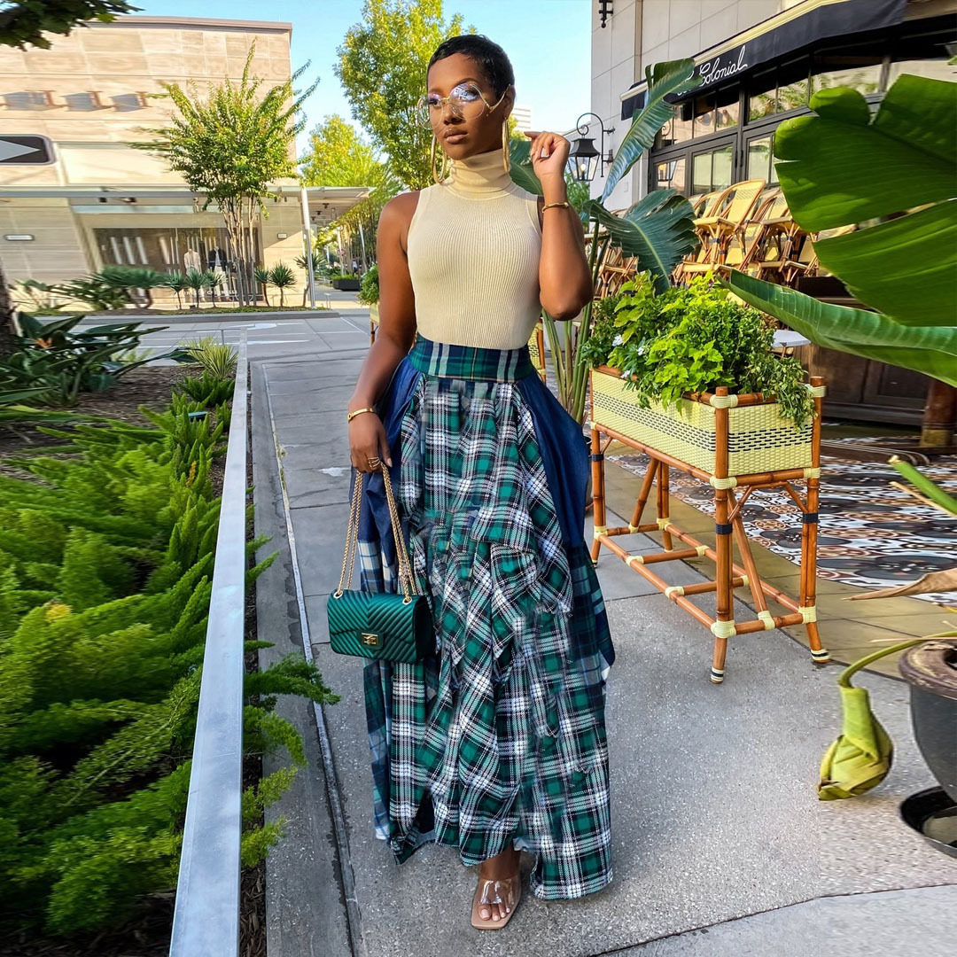 Drop Shipping 1pcs Long Plaid Skirt Wholesale Fall 2021 Women Casual Plus Size High Waisted Plaid Print Long Pleated Skirt