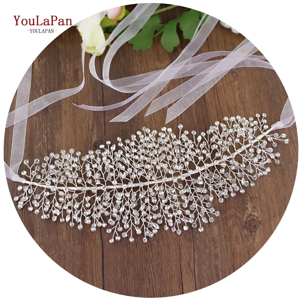 YouLaPan SH258 Clear Rhinestone Wedding Accessories , Silver Color Thin Waist Bridal Belt for Women
