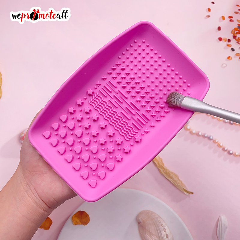 Wepromoteall Rectangle Shape Cosmetic Brush Washing Tool Makeup Brush Cleaning Mat Silicone Portable Makeup Brush Cleaner Pad