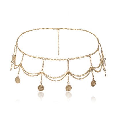 Beach Multilayer Waist Belt Chain Long Tassel Coin Pendant Harness Belly Chain for Women Waistbands Body Jewelry L0087-1