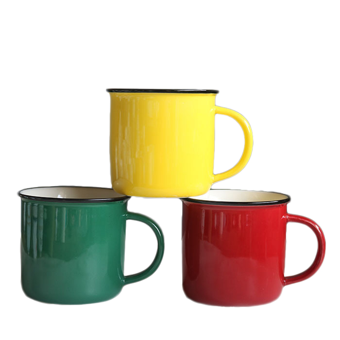 Eco-Friendly New Bone China Solid Color Glaze Ceramic Enamel Drinkware Camping coffee Mug Cup