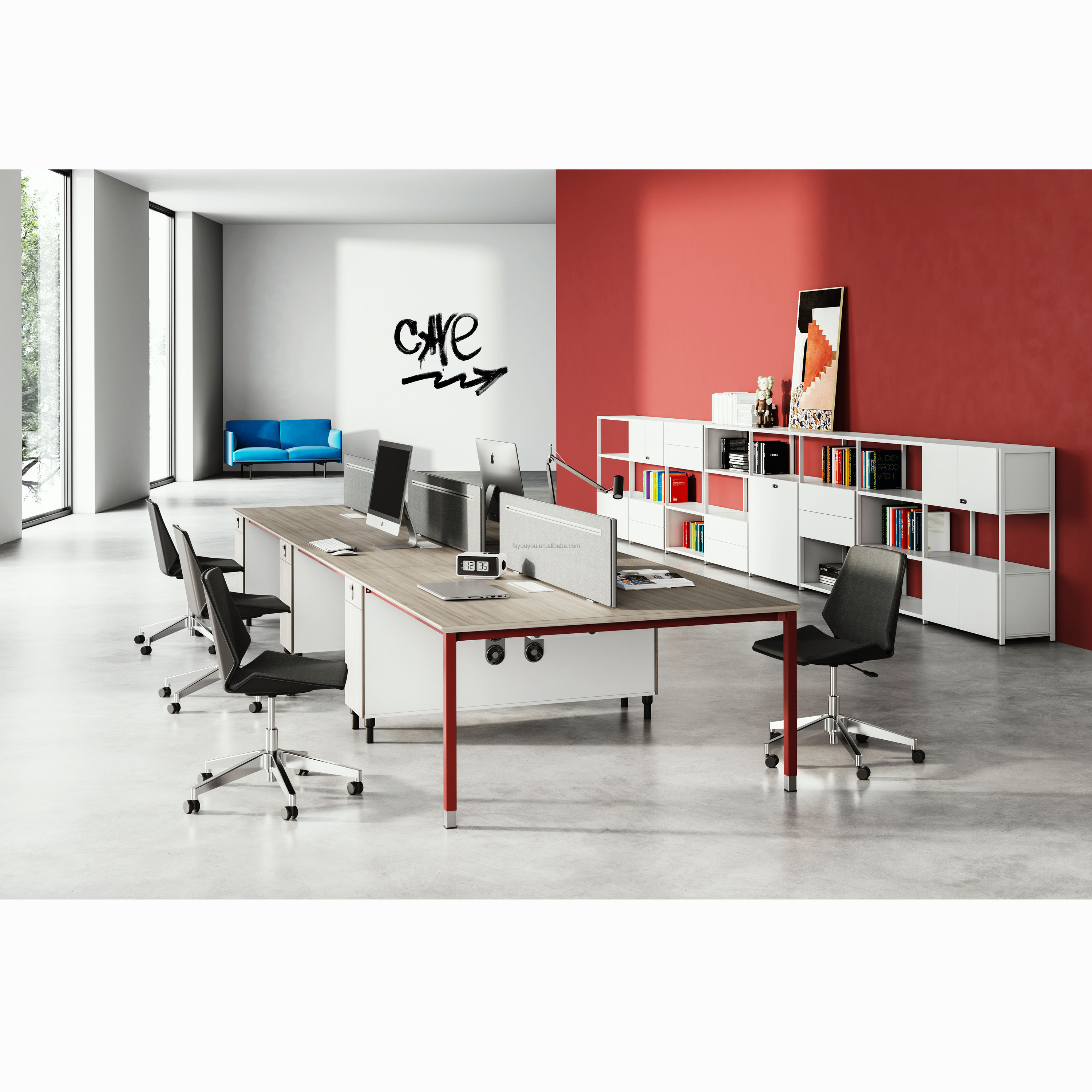 Modern Design MFC Commercial Office Table Furniture Extendable Standing Computer Workstation Staff Office Desk