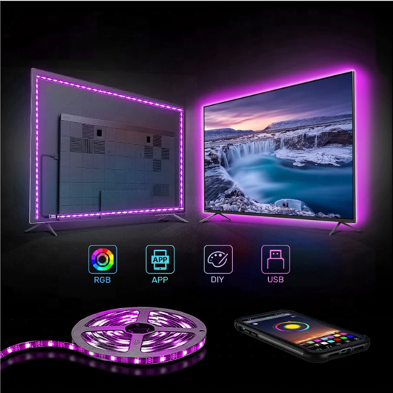 Bluetoothled 5050 5V ТВ фоне) Светодиодная лента с usb-питанием, 30D/M гибкая USB сенсорный экран Подсветка лампа для спальни, кабинета, кухня