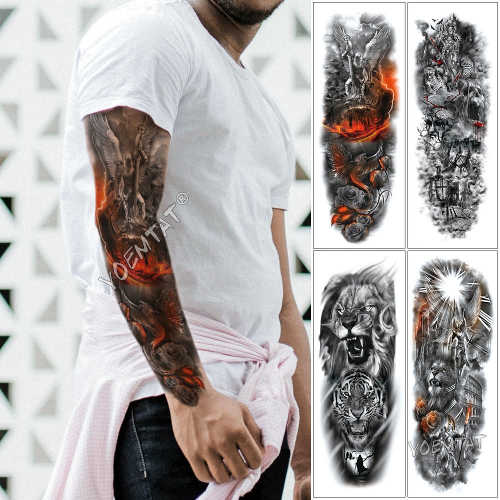 Waterproof Tattoo Sleeve для Men, Full Arm, Skull Tattoo Sticker, New Arrivals