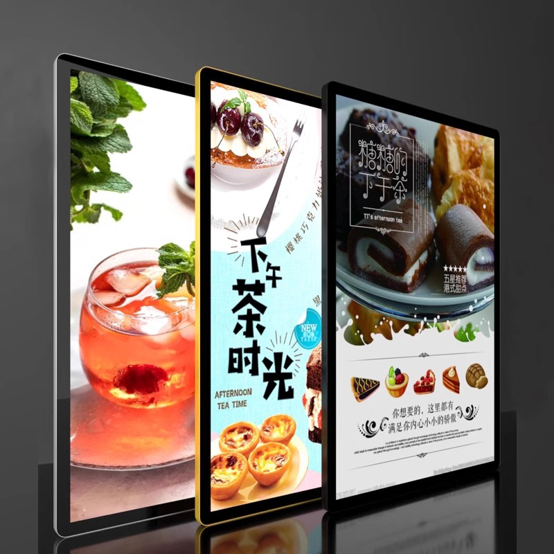 Ultra Thin Angle LED Menu Poster Lightbox A4 Size Wall Mounted Luminous Display Board Aluminum Frame Magnetic Advertising Board
