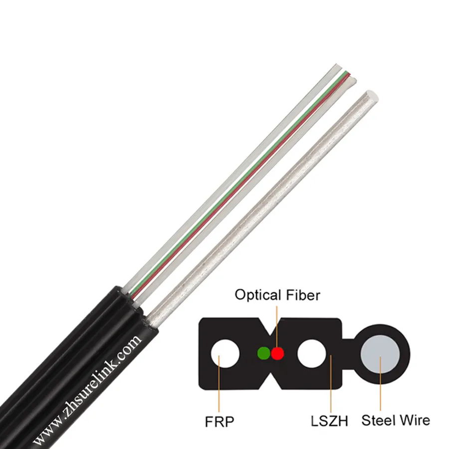 single mode outdoor aerial ftth drop cable 1 core 2 core 657A flat cable FRP with messenger Fiber Optic Cable