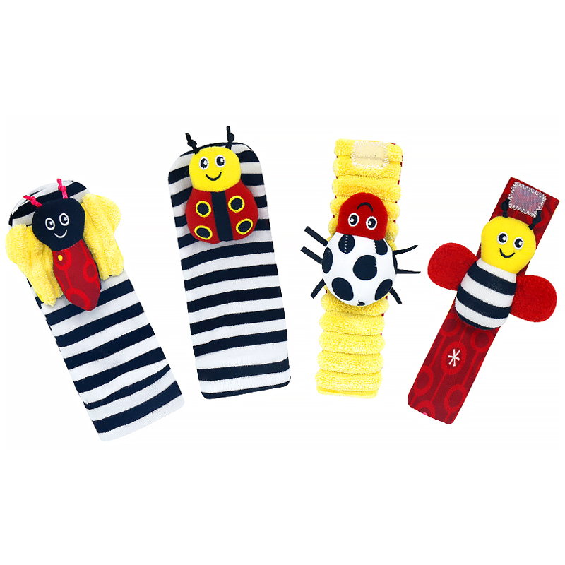 Baby infant cute cartoon butterfly wrist soft toys children rattle socks toys with butterfly