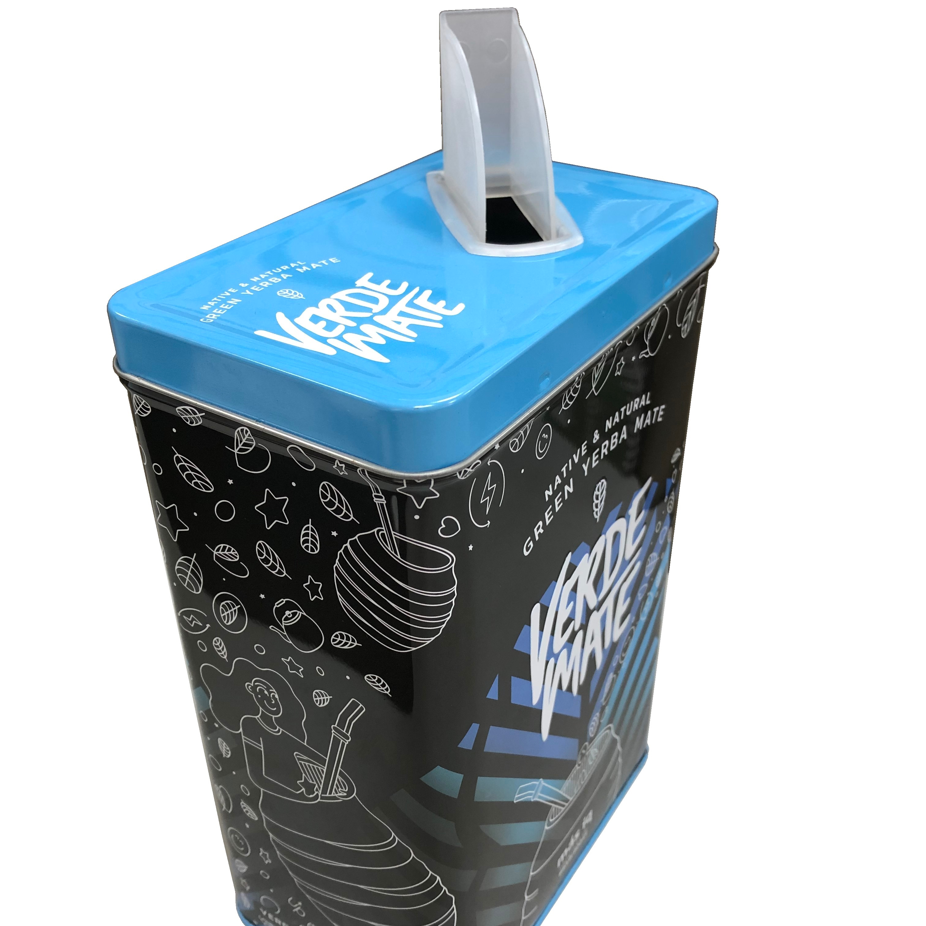 Large Capacity food grade colorful rectangle tea tin box coffee powder tin metal box