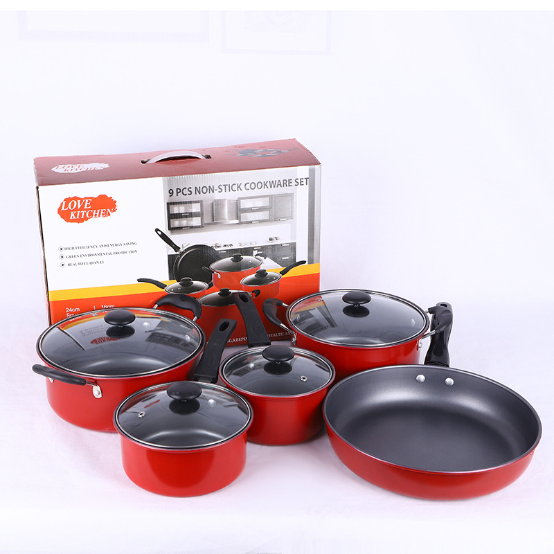 Non-Stick 5-Piece Cookware Set Red - Pots Pans and Utensils