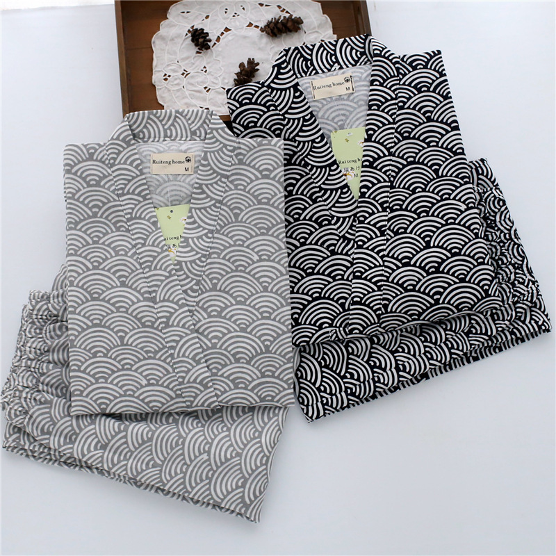 Wholesale Japanese style kimono style cotton pajamas for men, cotton pajamas pajamas two-piece set