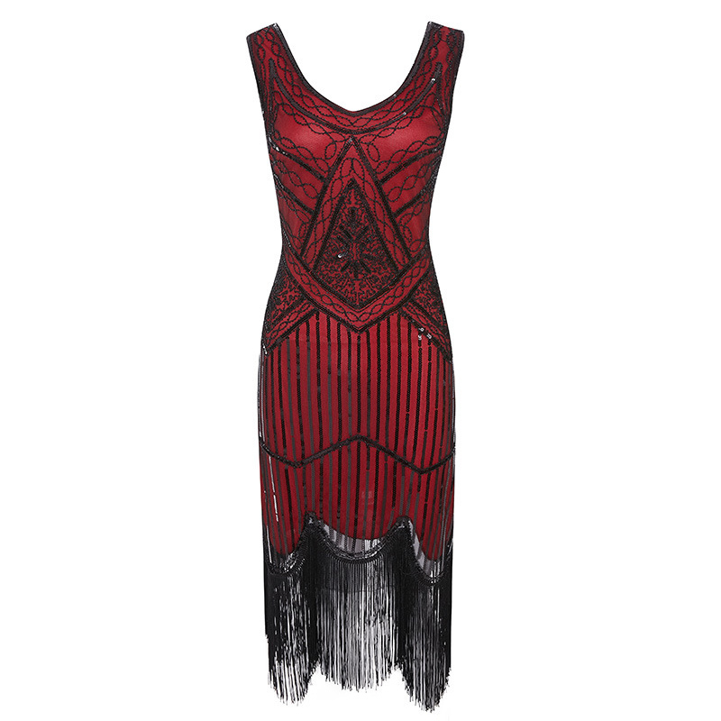 ecoparty Black Gold Ladies 1920s Roaring 20s Flapper Gatsby Costume Sequins Outfit Dress
