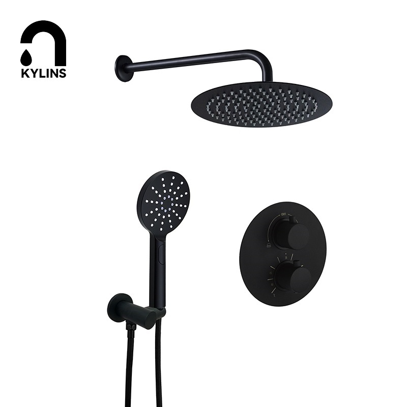 Wall Mounted Hot And Cold Mixer Bath & Shower Set Concealed Thermostatic Bathroom Waterfall Rain Shower Set