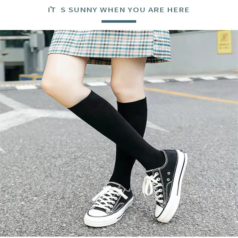 Autumn/winter high tube sports socks solid color medium long tube women's combed cotton socks