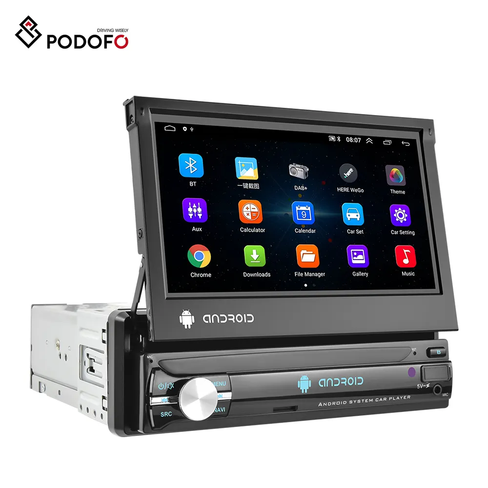 Podofo 1+16/2+32 1 Din Android 10 Car Radio Autoradio 7" Retractable Touch Screen GPS Wifi BT FM RDS AUX Stereo Auto Radio