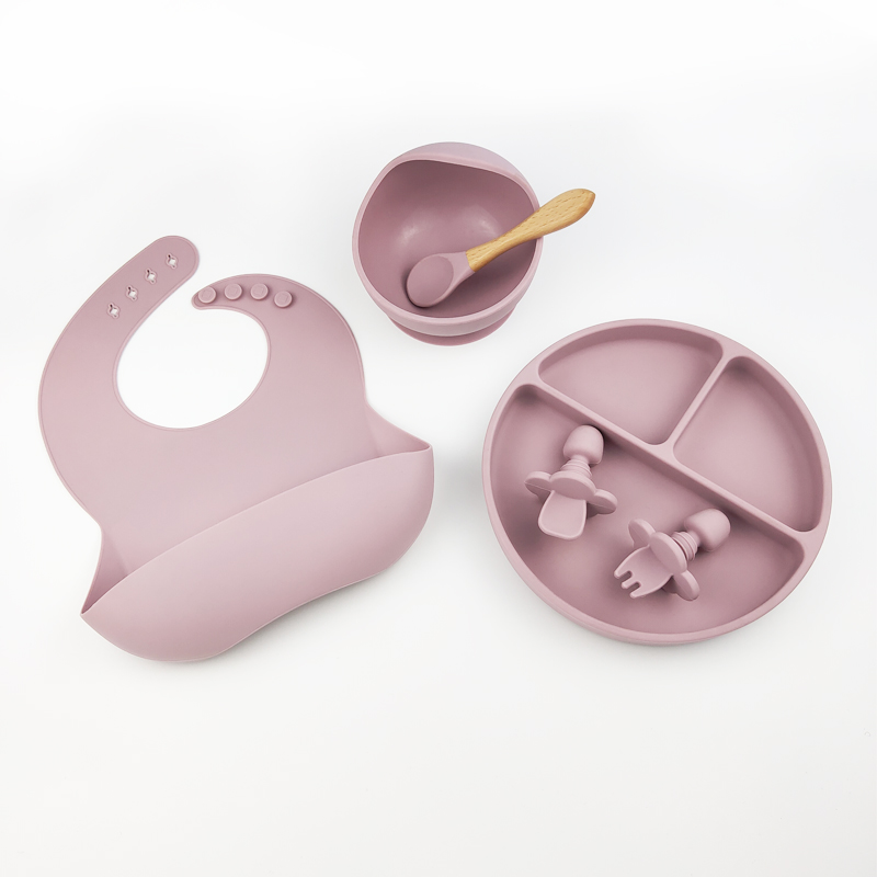 BPA Free Silicone Bibs Silicone Plate Silicone Spoon Fork Set Baby Feeding Set