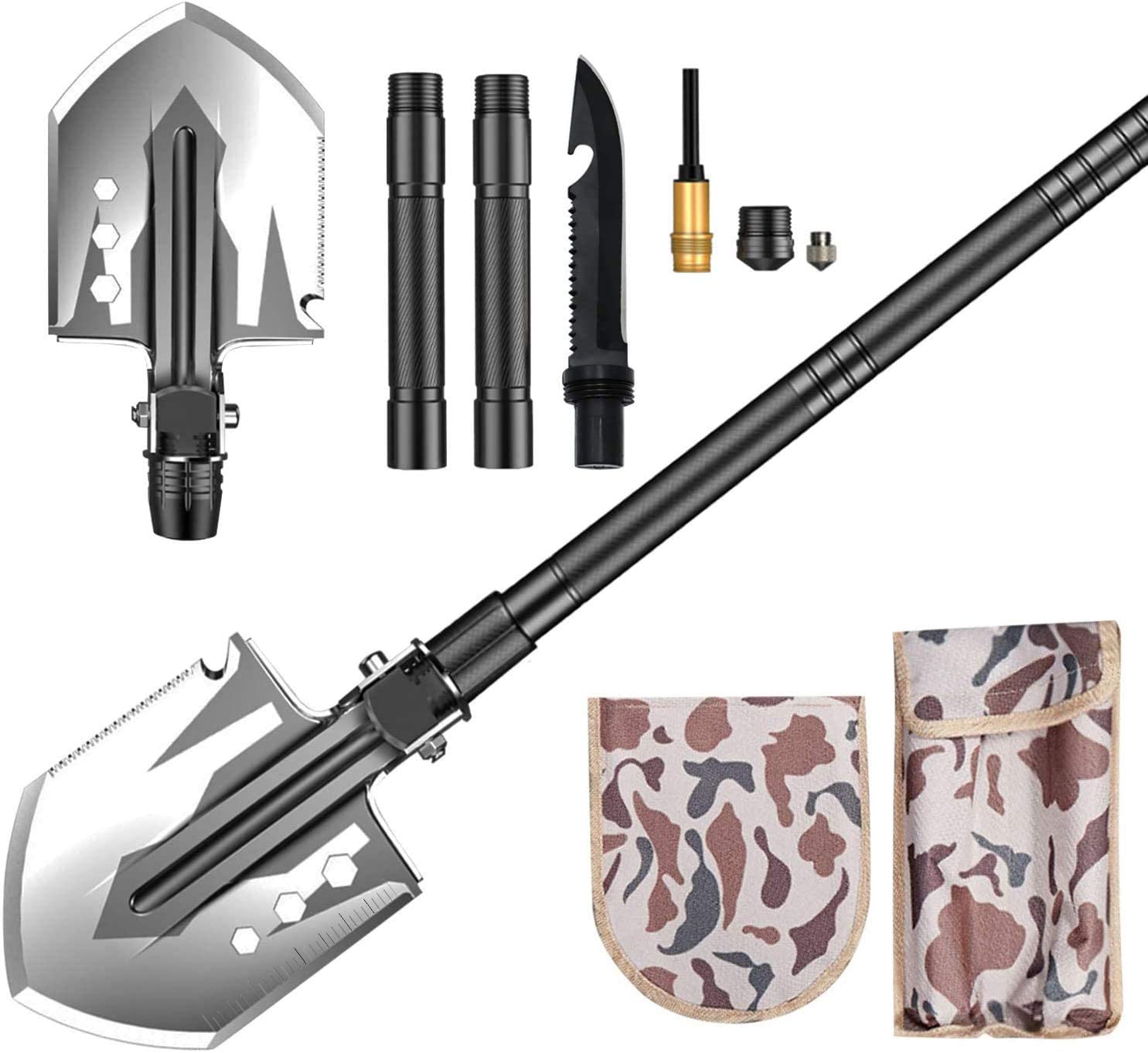 Tactical Survival Shovel,Multitool Portable Folding Backpacking Tool Shovel for Camping,Hiking,Fishing