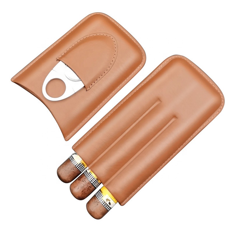 Portable cigar case 3 cigar boxes sealed moisturizing Leather Case Travel cigar case with cutter