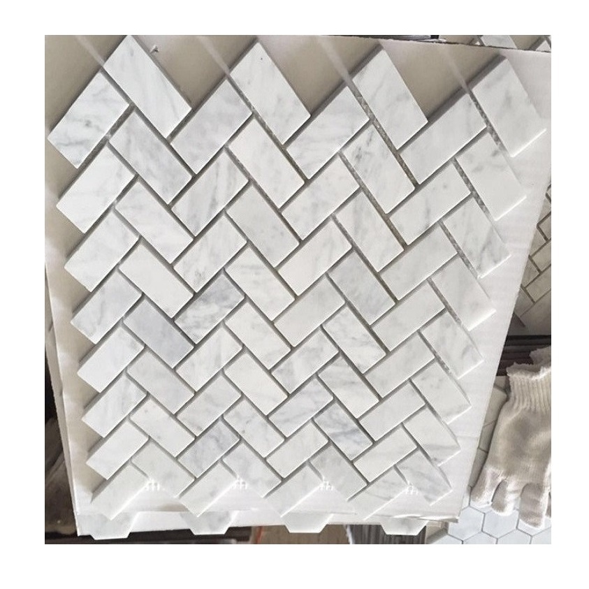 Каррарский белый мрамор, отшлифованные листы 1X4 & 1x3 & 1x2, мозаичная плитка в елочку толщиной 3/8
