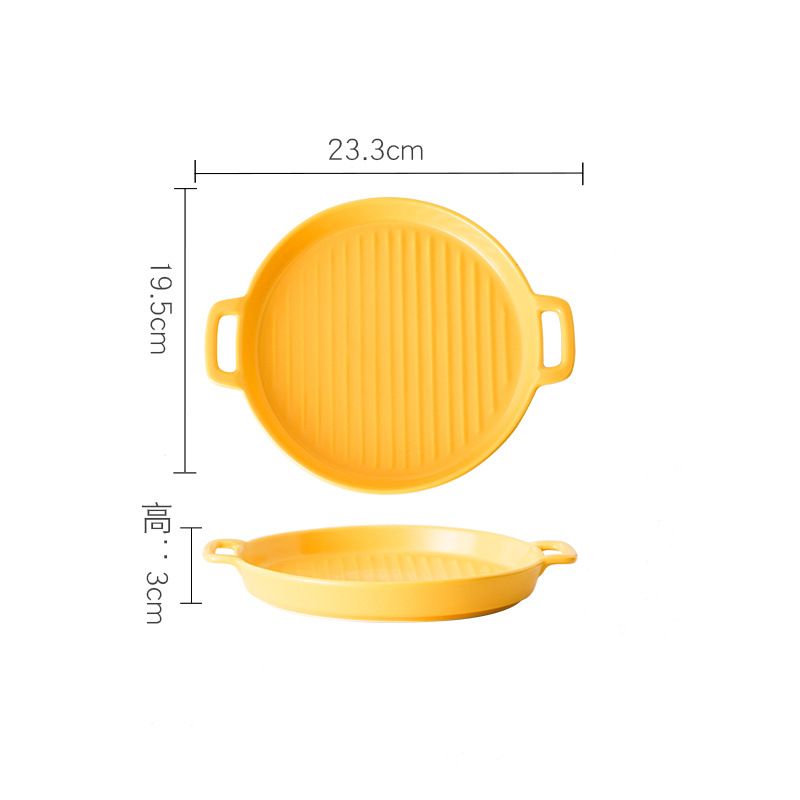 Japanese ceramic tableware, household ceramic baking , ceramic glaze baking round two-ear baking pan