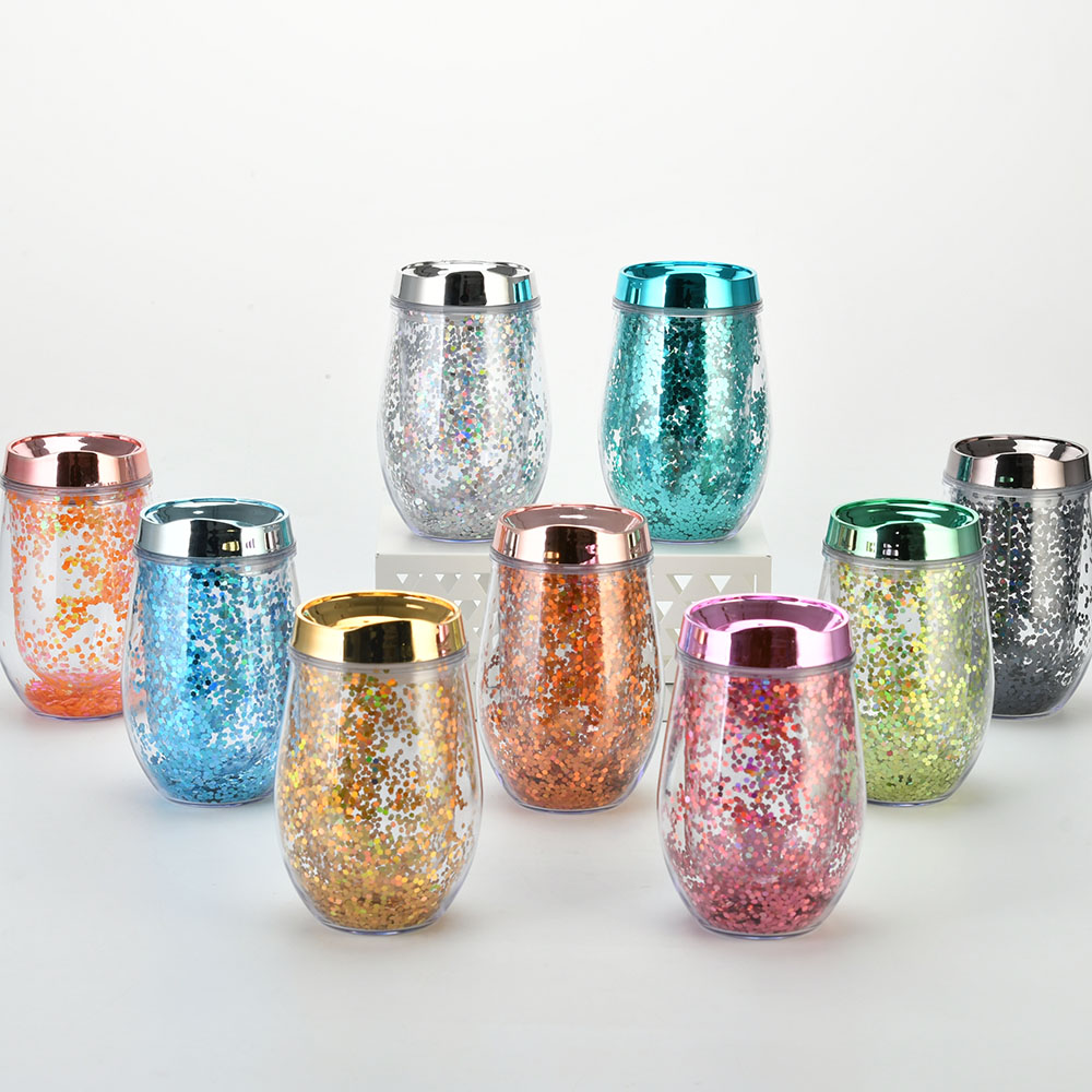 10 oz egg shaped double wall custom eggshell insulated wine tumbler glitter tumblers plastic tumbler cup