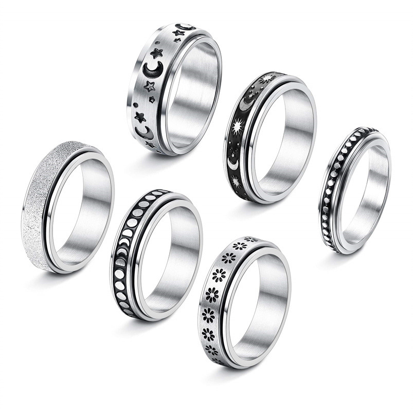 Hot new stainless steel ring rotating star moon meditation ring titanium steel decompression ring