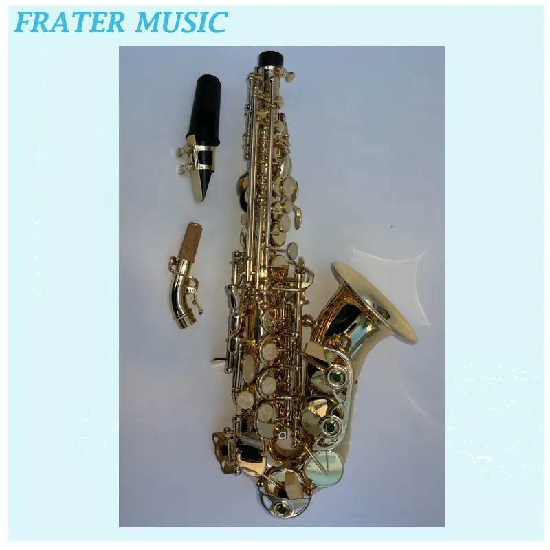 Best Sell Soprano Sax OEM Good quality Gold lacquer Yellow brass body Bb tone Curved Soprano Saxophone (JSSC-750)