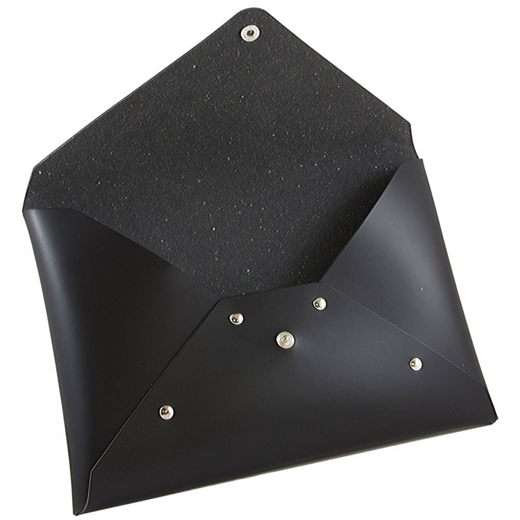 Black File Holder Bag PU/Genuine Leather Clutch Portfolio with Snap Closure