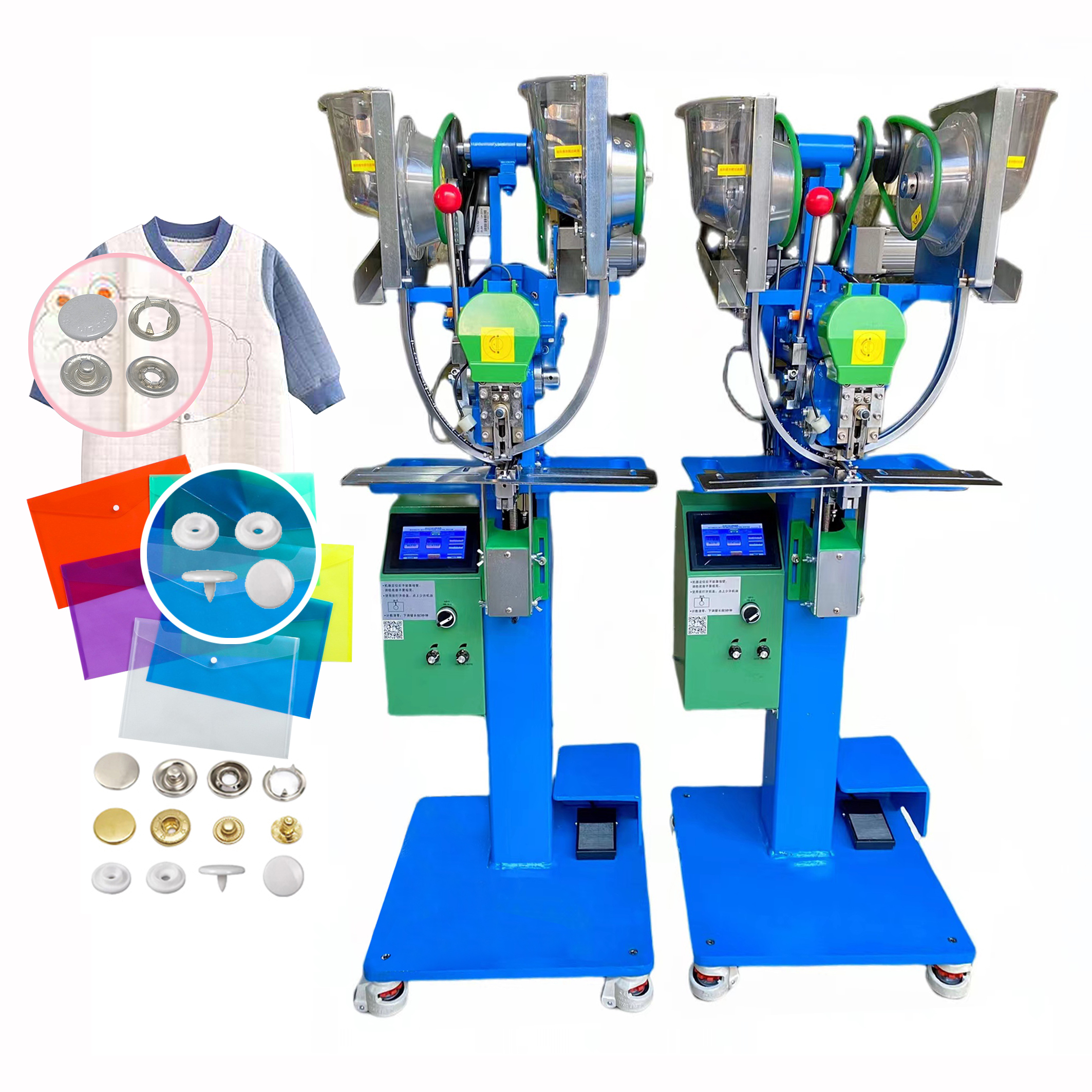 Automatic plastic metal four snap button attaching machine pressing machine fastening machine