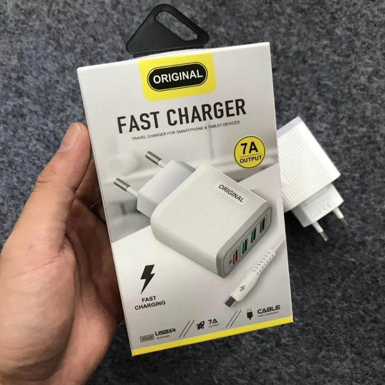 Дорожное зарядное устройство с 4usb-портами QC3.0, быстрое зарядное устройство с usb-кабелем и упаковкой