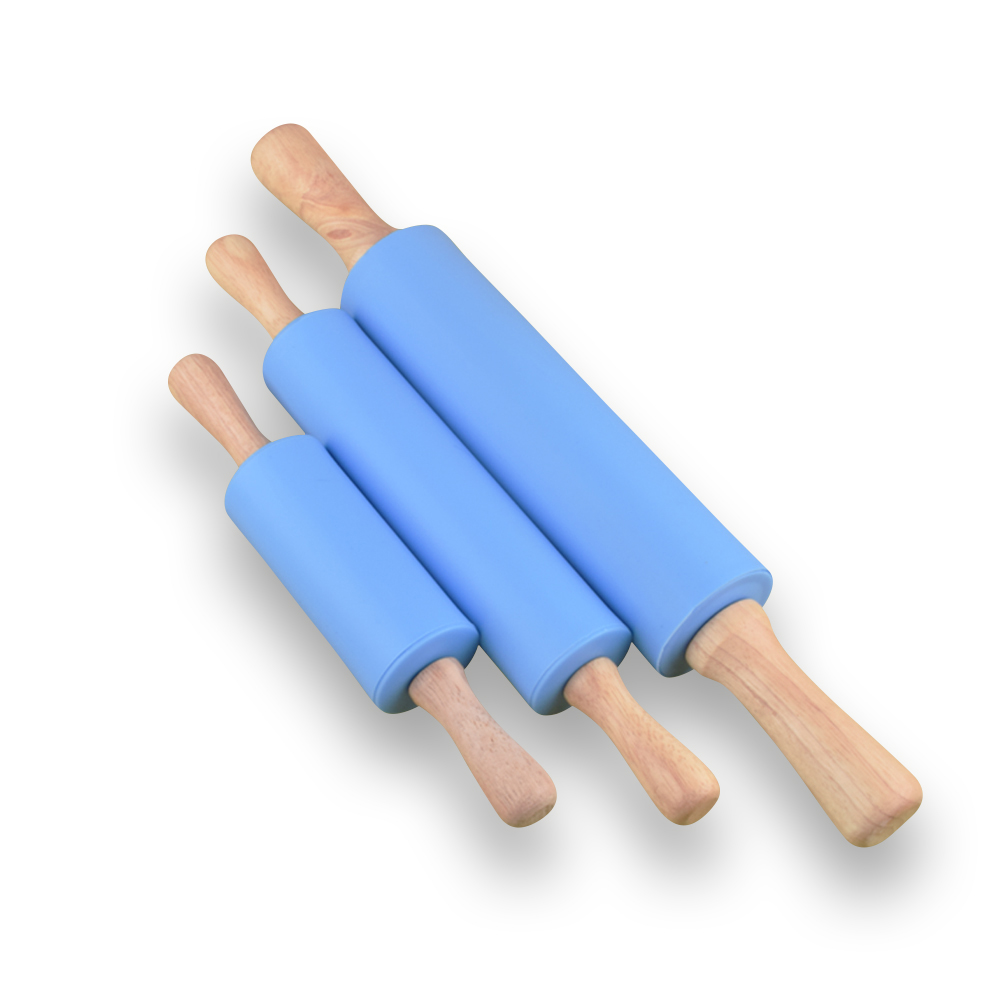 Rubber Rolling Pin Non Stick Surface Dumpling Noodle Wooden Handle Flour Silicone Opp Bag Mini Silicone Rolling Pin for Kids