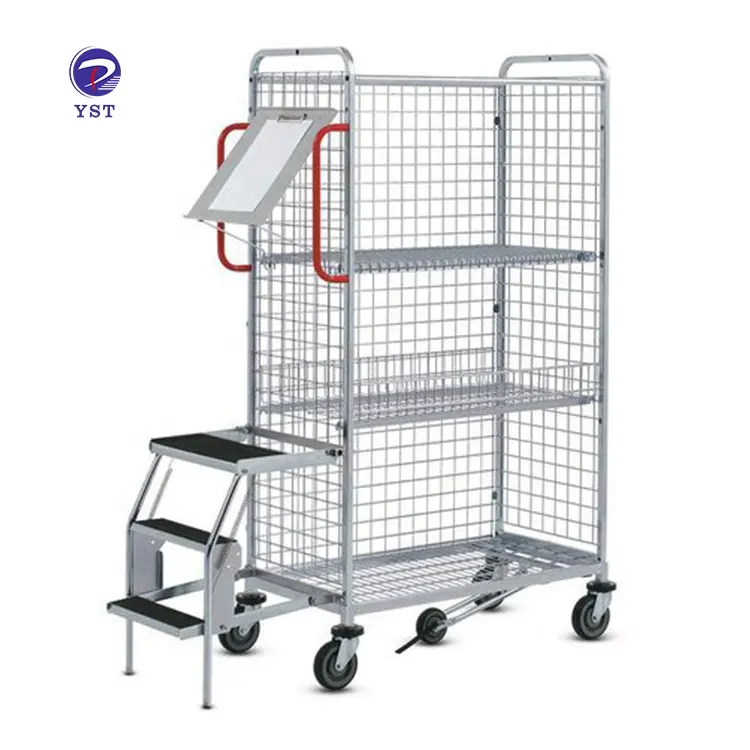 Warehouse logistics Store Steel Order Picking Trolley with Steps Ladder