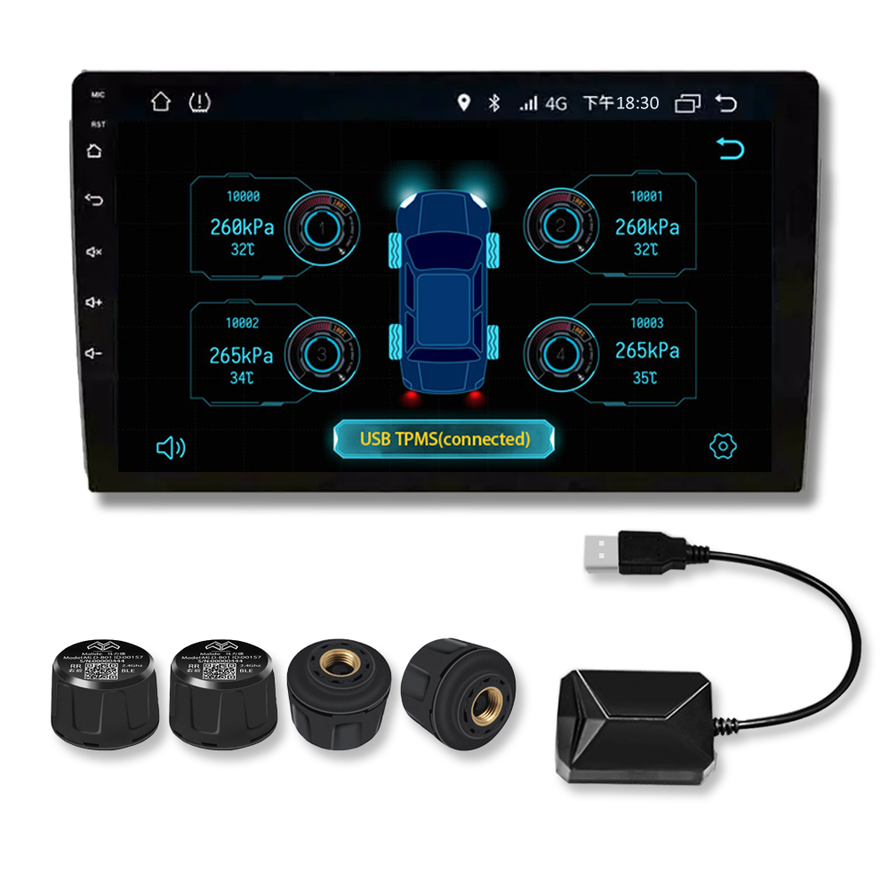Malide Автомобильный USB TPMS беспроводной Android навигационный дисплей TPMS с 4 шт. внешний датчик TPMS для 4 колес автомобиля