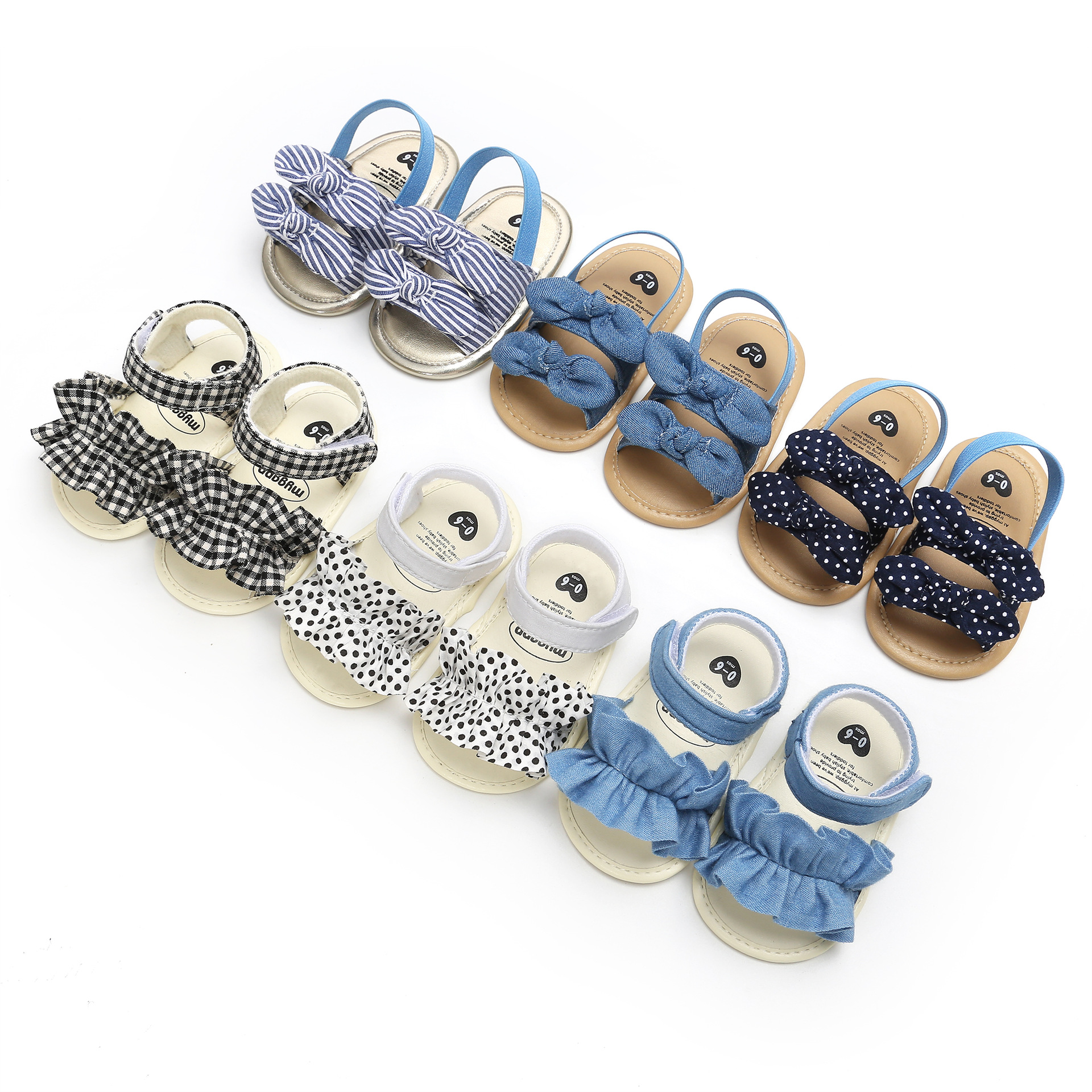 Newborn Infant Summer Soft Sole Anti-skid shoes Toddler Cotton Bowknot Folds Flower First Walkers Slipper Baby Girls Sandals