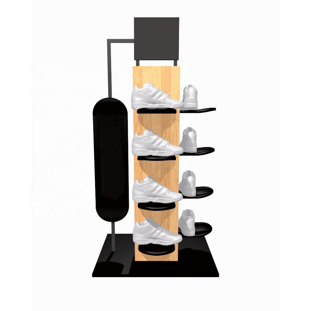 New Design Shop Mall Flooring Metal Wood Shoe Rack Sneaker Shoe Display Stand Sneaker Display Stand