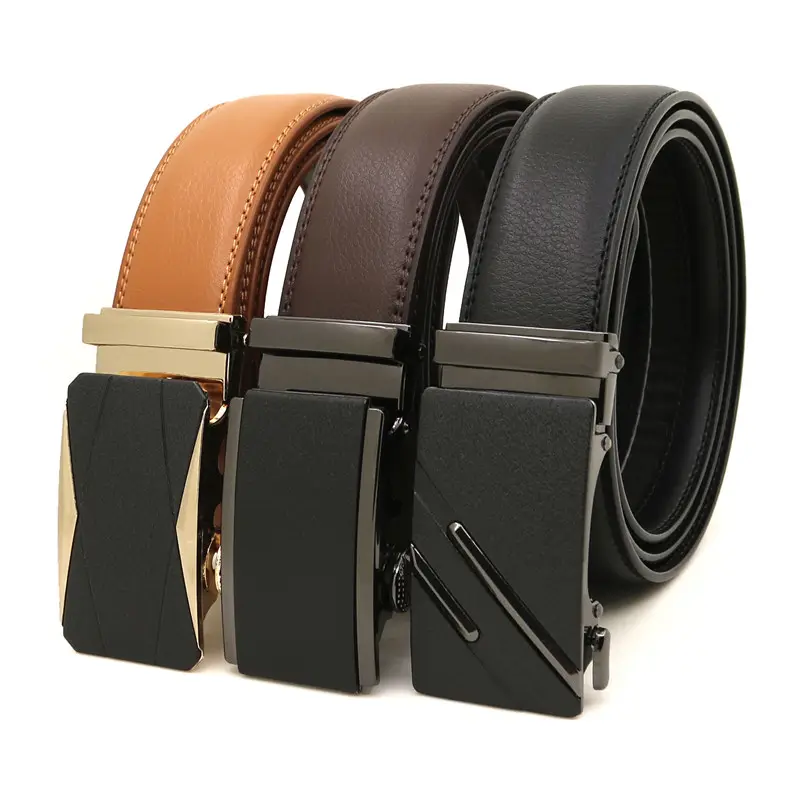 Brand custom Genuine Leather belt man's automatic belts for men cow hide can print logo ratchet belt factory