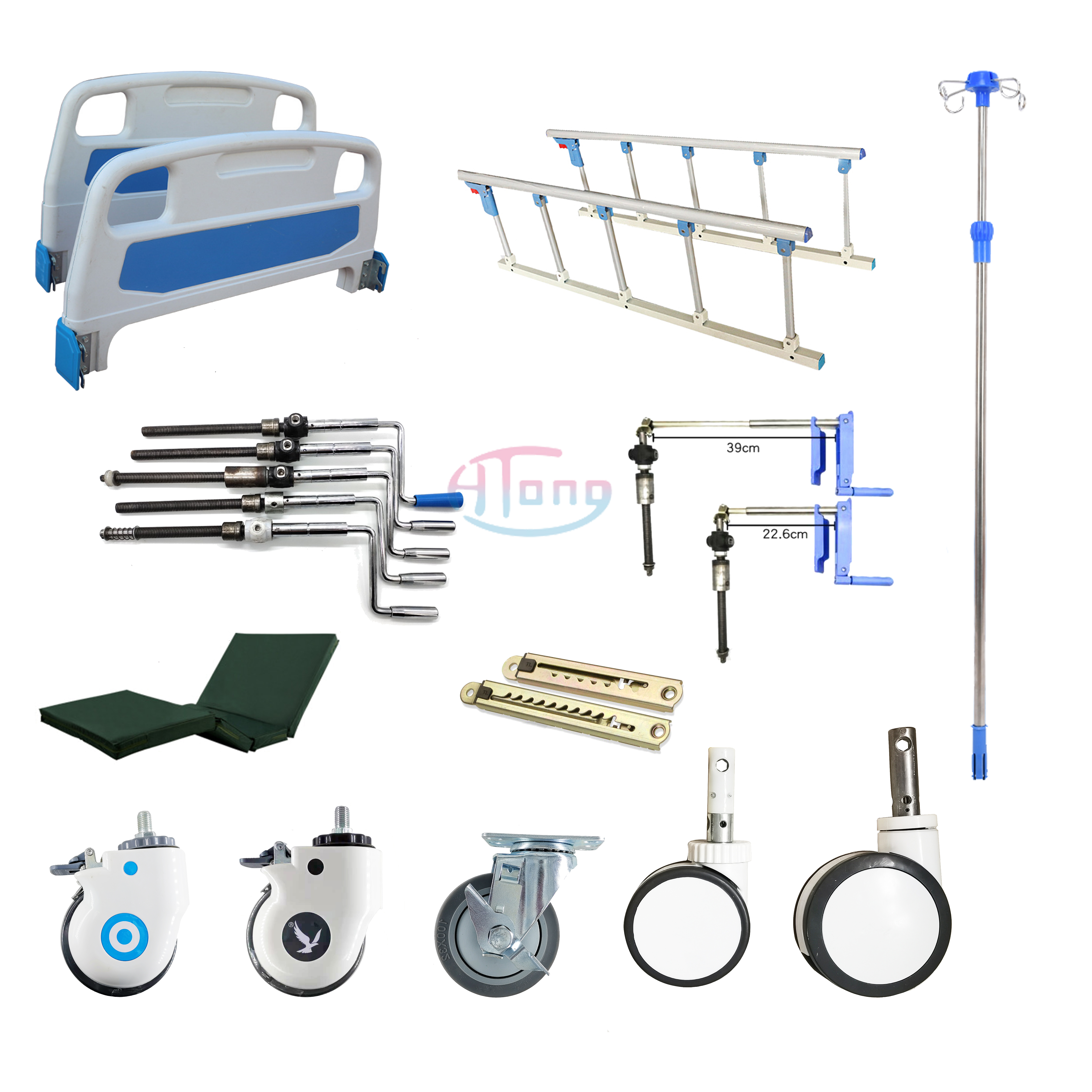 Assembling hospital bed accessories bed guardrail rocker caster wholesale and retail medical bed accessories