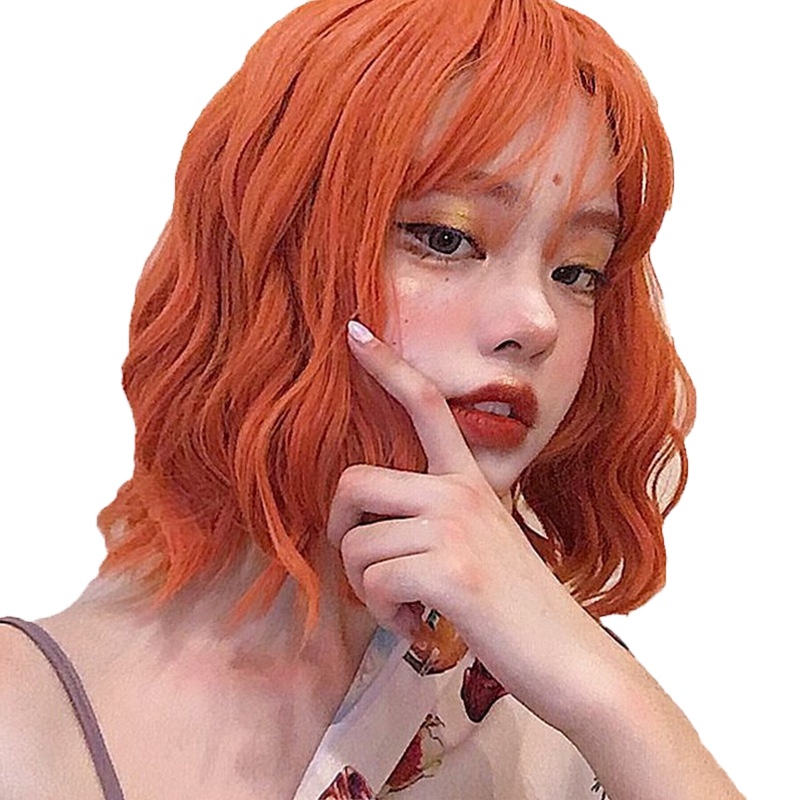 Wig female short curly hair orange dyed chemical fiber headgear