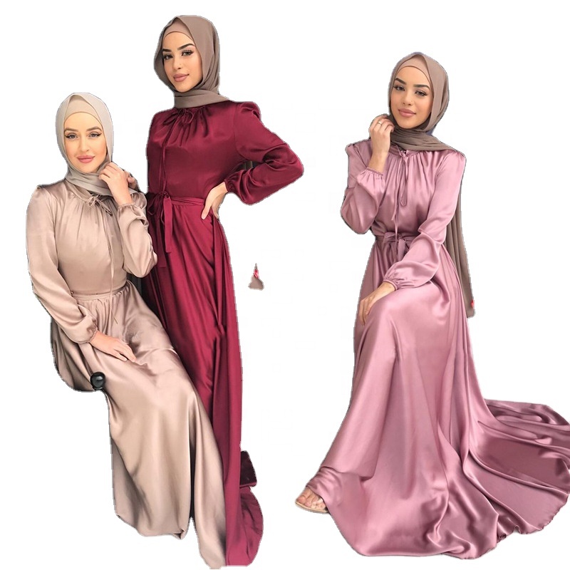 MOTIVE FORCE New Products Islamic Dress Woman Plain satin abaya muslim dresses dubai islamic clothing